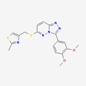 molecular formula C18H17N5O2S2 B2732261 4-(((3-(3,4-Dimethoxyphenyl)-[1,2,4]triazolo[4,3-b]pyridazin-6-yl)thio)methyl)-2-methylthiazole CAS No. 1207046-83-0