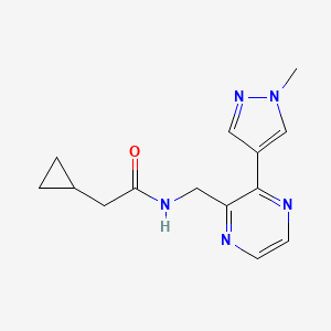 molecular formula C14H17N5O B2732264 2-cyclopropyl-N-((3-(1-methyl-1H-pyrazol-4-yl)pyrazin-2-yl)methyl)acetamide CAS No. 2034570-66-4