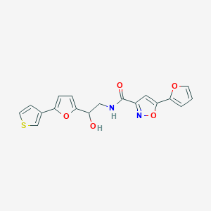 molecular formula C18H14N2O5S B2732277 5-(furan-2-yl)-N-(2-hydroxy-2-(5-(thiophen-3-yl)furan-2-yl)ethyl)isoxazole-3-carboxamide CAS No. 2034344-19-7