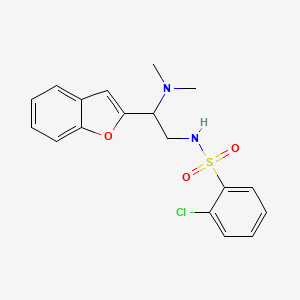 molecular formula C18H19ClN2O3S B2732282 N-(2-(苯并呋喃-2-基)-2-(二甲基氨基)乙基)-2-氯苯磺酰胺 CAS No. 2034562-82-6