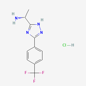 molecular formula C11H12ClF3N4 B2732284 (1R)-1-[3-[4-(Trifluoromethyl)phenyl]-1H-1,2,4-triazol-5-yl]ethanamine;hydrochloride CAS No. 2580094-83-1