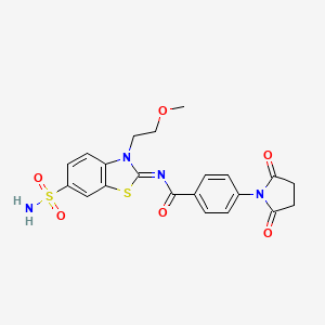 molecular formula C21H20N4O6S2 B2732295 (Z)-4-(2,5-dioxopyrrolidin-1-yl)-N-(3-(2-methoxyethyl)-6-sulfamoylbenzo[d]thiazol-2(3H)-ylidene)benzamide CAS No. 865159-95-1