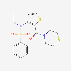 molecular formula C17H20N2O3S3 B2732298 N-ethyl-N-(2-(thiomorpholine-4-carbonyl)thiophen-3-yl)benzenesulfonamide CAS No. 1251671-58-5