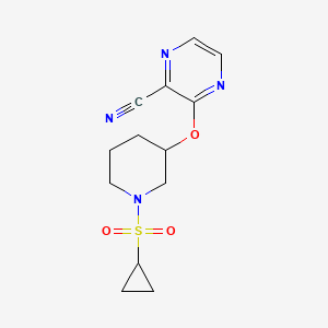 molecular formula C13H16N4O3S B2732321 3-((1-(环丙基磺酰基)哌啶-3-基氧基)吡嗪-2-基甲酰腈 CAS No. 2034436-29-6