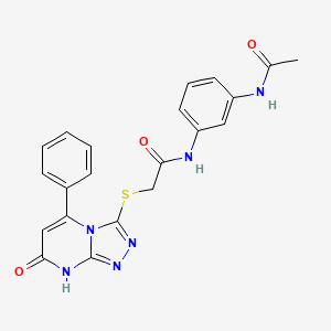 molecular formula C21H18N6O3S B2732342 N-[3-(acetylamino)phenyl]-2-[(7-oxo-5-phenyl-7,8-dihydro[1,2,4]triazolo[4,3-a]pyrimidin-3-yl)thio]acetamide CAS No. 894997-82-1