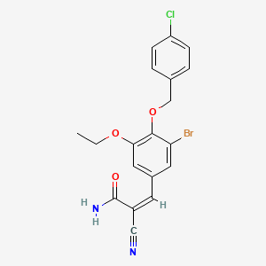 molecular formula C19H16BrClN2O3 B2732354 (Z)-3-[3-bromo-4-[(4-chlorophenyl)methoxy]-5-ethoxyphenyl]-2-cyanoprop-2-enamide CAS No. 444071-06-1