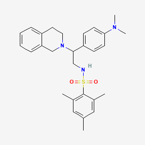 molecular formula C28H35N3O2S B2732363 N-(2-(3,4-dihydroisoquinolin-2(1H)-yl)-2-(4-(dimethylamino)phenyl)ethyl)-2,4,6-trimethylbenzenesulfonamide CAS No. 946317-31-3