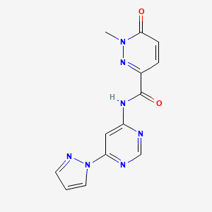 molecular formula C13H11N7O2 B2732386 N-(6-(1H-pyrazol-1-yl)pyrimidin-4-yl)-1-methyl-6-oxo-1,6-dihydropyridazine-3-carboxamide CAS No. 1428355-94-5