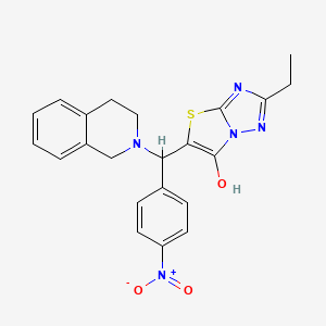 molecular formula C22H21N5O3S B2732393 5-((3,4-二氢异喹啉-2(1H)-基)(4-硝基苯基)甲基)-2-乙基噻唑并[3,2-b][1,2,4]三嗪-6-醇 CAS No. 898349-96-7