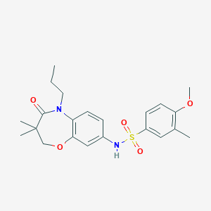 molecular formula C22H28N2O5S B2732398 N-(3,3-二甲基-4-氧代-5-丙基-2,3,4,5-四氢苯并[b][1,4]噁唑-8-基)-4-甲氧基-3-甲基苯磺酰胺 CAS No. 922124-28-5