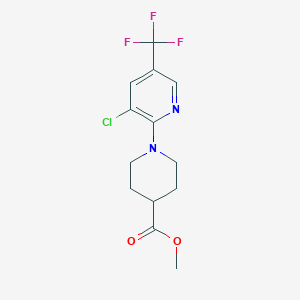 molecular formula C13H14ClF3N2O2 B2732401 甲酸甲酯 1-[3-氯-5-(三氟甲基)-2-吡啶基]-4-哌啶甲酸酯 CAS No. 321430-51-7
