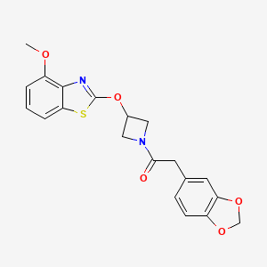 molecular formula C20H18N2O5S B2732406 2-(Benzo[d][1,3]dioxol-5-yl)-1-(3-((4-methoxybenzo[d]thiazol-2-yl)oxy)azetidin-1-yl)ethanone CAS No. 1421455-62-0