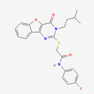 molecular formula C23H22FN3O3S B2732410 N-(4-氟苯基)-2-{[3-(3-甲基丁基)-4-氧代-3,4-二氢[1]苯并呋[3,2-d]嘧啶-2-基]硫基}乙酰胺 CAS No. 899942-12-2