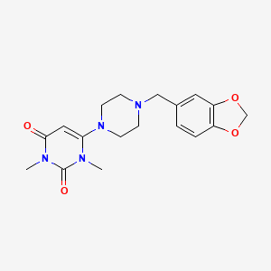 molecular formula C18H22N4O4 B2732411 6-[4-(1,3-苯并二氧杂环-5-基甲基)哌嗪基]-1,3-二甲基-2,4(1H,3H)-嘧啶二酮 CAS No. 866134-06-7