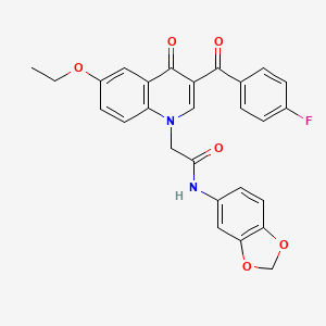molecular formula C27H21FN2O6 B2732421 N-(苯并[d][1,3]二噁杂环-5-基)-2-(6-乙氧基-3-(4-氟苯甲酰基)-4-氧代喹啉-1(4H)-基)乙酰胺 CAS No. 895653-18-6