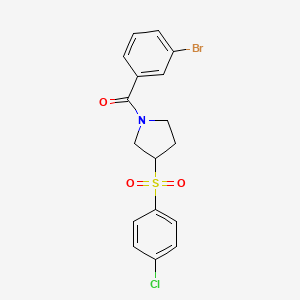 molecular formula C17H15BrClNO3S B2732437 (3-Bromophenyl)(3-((4-chlorophenyl)sulfonyl)pyrrolidin-1-yl)methanone CAS No. 1448130-99-1