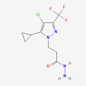 molecular formula C10H12ClF3N4O B2732452 3-(4-Chloro-5-cyclopropyl-3-(trifluoromethyl)-1H-pyrazol-1-yl)propanehydrazide CAS No. 1001518-98-4