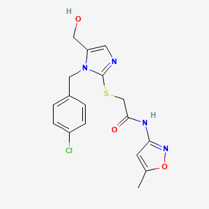 molecular formula C17H17ClN4O3S B2732478 2-((1-(4-chlorobenzyl)-5-(hydroxymethyl)-1H-imidazol-2-yl)thio)-N-(5-methylisoxazol-3-yl)acetamide CAS No. 899956-01-5