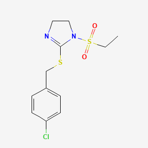 molecular formula C12H15ClN2O2S2 B2732483 2-[(4-Chlorophenyl)methylsulfanyl]-1-ethylsulfonyl-4,5-dihydroimidazole CAS No. 868217-28-1