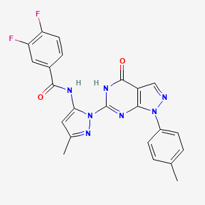 molecular formula C23H17F2N7O2 B2732490 3,4-二氟-N-(3-甲基-1-(4-氧代-1-(对甲苯基)-4,5-二氢-1H-吡唑-6-基)-1H-吡唑-5-基)苯甲酰胺 CAS No. 1173268-15-9