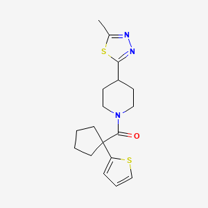 molecular formula C18H23N3OS2 B2732497 (4-(5-Methyl-1,3,4-thiadiazol-2-yl)piperidin-1-yl)(1-(thiophen-2-yl)cyclopentyl)methanone CAS No. 1396888-83-7