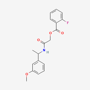 molecular formula C18H18FNO4 B2732502 2-((1-(3-甲氧基苯基)乙基)氨基)-2-氧代乙基-2-氟苯甼 CAS No. 1794785-28-6