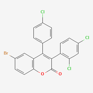 molecular formula C21H10BrCl3O2 B2732517 6-Bromo-4-(4-chlorophenyl)-3-(2,4-dichlorophenyl)chromen-2-one CAS No. 263365-08-8