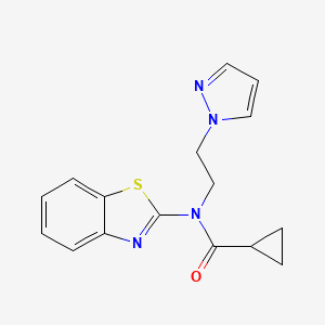 molecular formula C16H16N4OS B2732524 N-(2-(1H-pyrazol-1-yl)ethyl)-N-(benzo[d]thiazol-2-yl)cyclopropanecarboxamide CAS No. 1172443-57-0