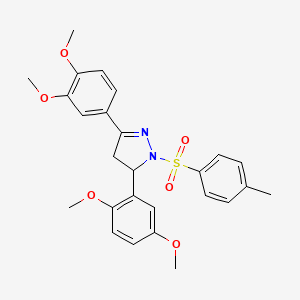 molecular formula C26H28N2O6S B2732528 3-(2,5-Dimethoxyphenyl)-5-(3,4-dimethoxyphenyl)-2-(4-methylphenyl)sulfonyl-3,4-dihydropyrazole CAS No. 402947-95-9