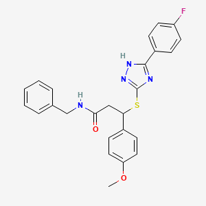 molecular formula C25H23FN4O2S B2732537 N-benzyl-3-{[3-(4-fluorophenyl)-1H-1,2,4-triazol-5-yl]sulfanyl}-3-(4-methoxyphenyl)propanamide CAS No. 690248-66-9
