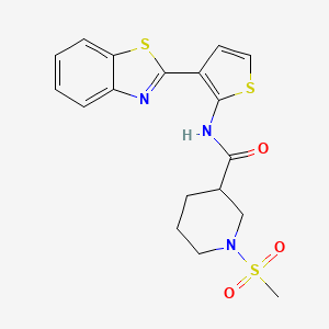 molecular formula C18H19N3O3S3 B2732539 N-(3-(benzo[d]thiazol-2-yl)thiophen-2-yl)-1-(methylsulfonyl)piperidine-3-carboxamide CAS No. 1058399-21-5