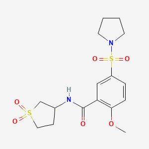 molecular formula C16H22N2O6S2 B2732557 N-(1,1-dioxidotetrahydrothiophen-3-yl)-2-methoxy-5-(pyrrolidin-1-ylsulfonyl)benzamide CAS No. 887199-32-8