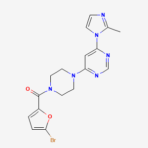 molecular formula C17H17BrN6O2 B2732561 (5-bromofuran-2-yl)(4-(6-(2-methyl-1H-imidazol-1-yl)pyrimidin-4-yl)piperazin-1-yl)methanone CAS No. 1170434-88-4