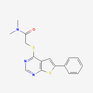 molecular formula C16H15N3OS2 B2732569 N,N-dimethyl-2-(6-phenylthieno[2,3-d]pyrimidin-4-yl)sulfanylacetamide CAS No. 503432-69-7