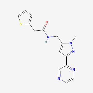molecular formula C15H15N5OS B2732572 N-((1-methyl-3-(pyrazin-2-yl)-1H-pyrazol-5-yl)methyl)-2-(thiophen-2-yl)acetamide CAS No. 2034508-45-5