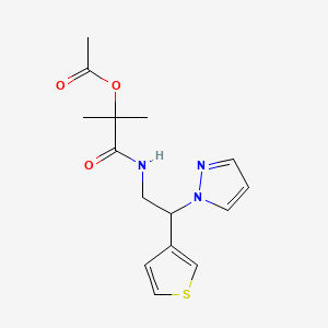 molecular formula C15H19N3O3S B2732601 1-((2-(1H-吡唑-1-基)-2-(噻吩-3-基)乙基)氨基)-2-甲基-1-氧代丙酮-2-基乙酸酯 CAS No. 2034569-66-7