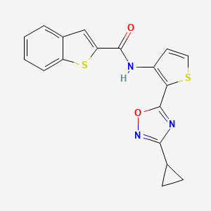 molecular formula C18H13N3O2S2 B2732617 N-(2-(3-cyclopropyl-1,2,4-oxadiazol-5-yl)thiophen-3-yl)benzo[b]thiophene-2-carboxamide CAS No. 1795411-00-5