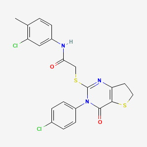 molecular formula C21H17Cl2N3O2S2 B2732631 N-(3-氯-4-甲基苯基)-2-((3-(4-氯苯基)-4-氧代-3,4,6,7-四氢噻唑并[3,2-d]嘧啶-2-基)硫)乙酰胺 CAS No. 687565-64-6