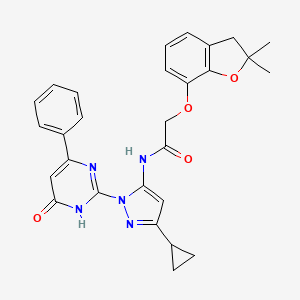 N-(3-cyclopropyl-1-(6-oxo-4-phenyl-1,6-dihydropyrimidin-2-yl)-1H-pyrazol-5-yl)-2-((2,2-dimethyl-2,3-dihydrobenzofuran-7-yl)oxy)acetamide