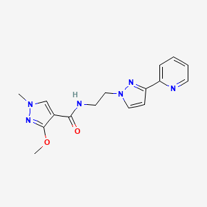 molecular formula C16H18N6O2 B2732634 3-methoxy-1-methyl-N-(2-(3-(pyridin-2-yl)-1H-pyrazol-1-yl)ethyl)-1H-pyrazole-4-carboxamide CAS No. 1448122-12-0