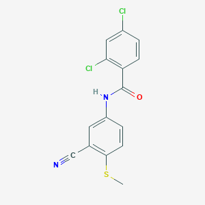 molecular formula C15H10Cl2N2OS B2732637 2,4-Dichloro-N-(3-cyano-4-(methylsulfanyl)phenyl)benzenecarboxamide CAS No. 306980-82-5