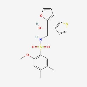 molecular formula C19H21NO5S2 B2732640 N-(2-(furan-2-yl)-2-hydroxy-2-(thiophen-3-yl)ethyl)-2-methoxy-4,5-dimethylbenzenesulfonamide CAS No. 2034331-97-8