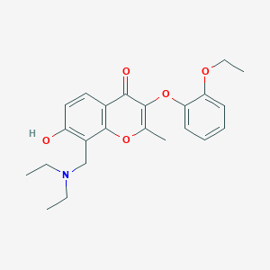 molecular formula C23H27NO5 B2732641 8-((diethylamino)methyl)-3-(2-ethoxyphenoxy)-7-hydroxy-2-methyl-4H-chromen-4-one CAS No. 843638-50-6
