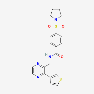 molecular formula C20H20N4O3S2 B2732644 4-(吡咯烷-1-基磺酰)-N-((3-(噻吩-3-基)吡嗪-2-基)甲基)苯甲酰胺 CAS No. 2034467-89-3