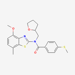 molecular formula C22H24N2O3S2 B2732652 N-(4-methoxy-7-methylbenzo[d]thiazol-2-yl)-4-(methylthio)-N-((tetrahydrofuran-2-yl)methyl)benzamide CAS No. 922397-31-7