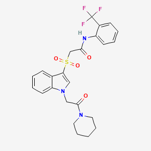 molecular formula C24H24F3N3O4S B2732668 2-((1-(2-氧代-2-(哌啶-1-基)乙基)-1H-吲哚-3-基)磺酰)-N-(2-(三氟甲基)苯基)乙酰胺 CAS No. 878057-21-7