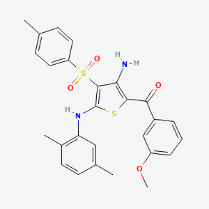 molecular formula C27H26N2O4S2 B2732671 (3-Amino-5-((2,5-dimethylphenyl)amino)-4-tosylthiophen-2-yl)(3-methoxyphenyl)methanone CAS No. 1115520-33-6