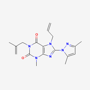 molecular formula C18H22N6O2 B2732677 8-(3,5-Dimethylpyrazol-1-yl)-3-methyl-1-(2-methylprop-2-enyl)-7-prop-2-enylpurine-2,6-dione CAS No. 1014030-74-0