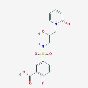 molecular formula C15H15FN2O6S B2732678 2-fluoro-5-(N-(2-hydroxy-3-(2-oxopyridin-1(2H)-yl)propyl)sulfamoyl)benzoic acid CAS No. 1705065-54-8