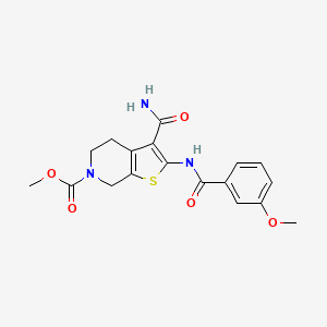 molecular formula C18H19N3O5S B2732691 甲基 3-氨基甲酰-2-(3-甲氧基苯甲酰氨基)-4,5-二氢噻吩[2,3-c]吡啶-6(7H)-羧酸酯 CAS No. 886950-17-0